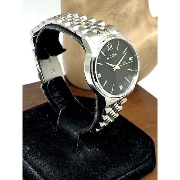 Bulova Women’s Watch 96P226 Silver Steel Diamond Black Dial Quartz 32mm - Picture 13 of 13